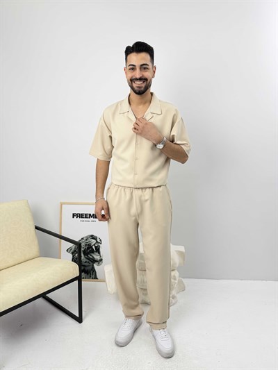Oversize Duble Gömlek Takım Bej