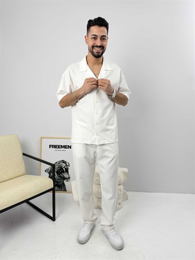 Oversize Duble Gömlek Takım Beyaz