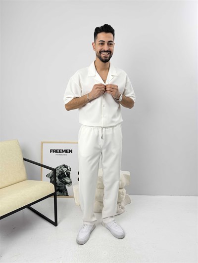 Oversize Duble Gömlek Takım Beyaz