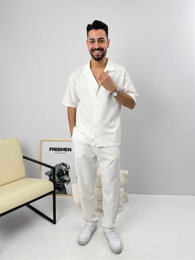 Oversize Duble Gömlek Takım Beyaz