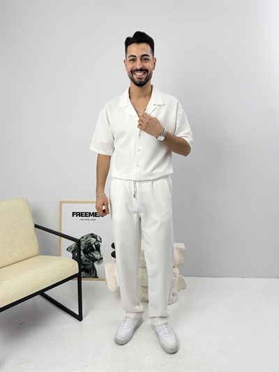 Oversize Duble Gömlek Takım Beyaz