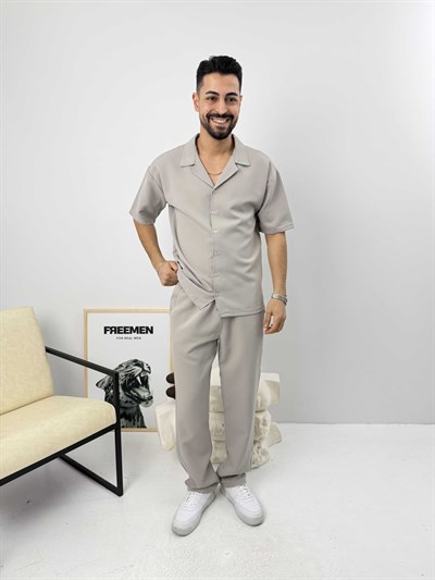 Oversize Duble Gömlek Takım Gri
