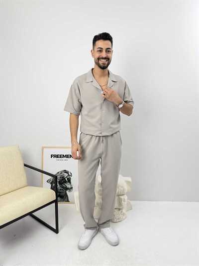 Oversize Duble Gömlek Takım Gri