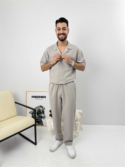 Oversize Duble Gömlek Takım Gri