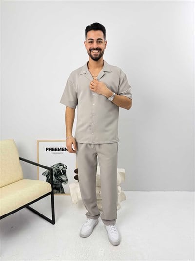 Oversize Duble Gömlek Takım Gri