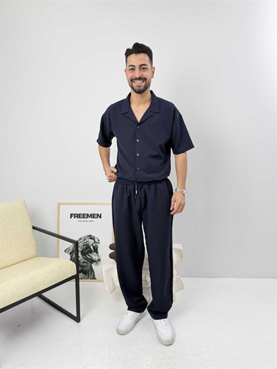 Oversize Duble Gömlek Takım Lacivert