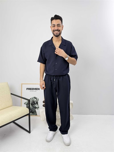 Oversize Duble Gömlek Takım Lacivert