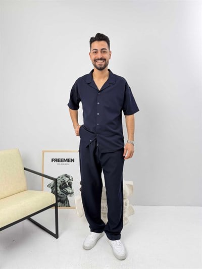 Oversize Duble Gömlek Takım Lacivert