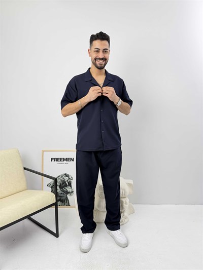 Oversize Duble Gömlek Takım Lacivert