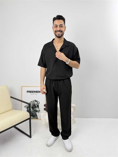 Oversize Duble Gömlek Takım Siyah