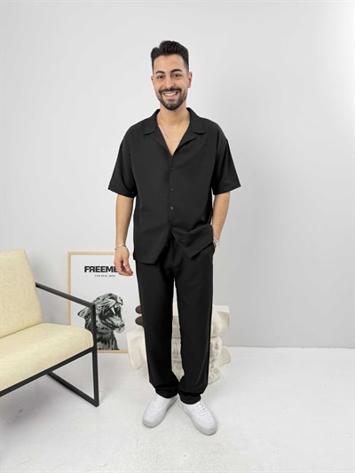 Oversize Duble Gömlek Takım Siyah