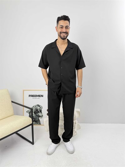 Oversize Duble Gömlek Takım Siyah