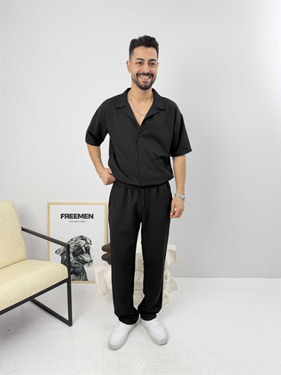 Oversize Duble Gömlek Takım Siyah