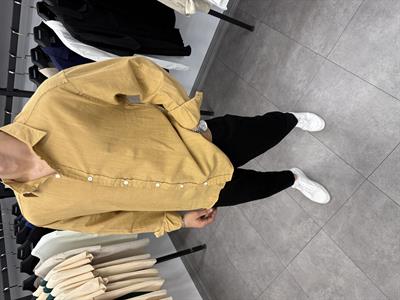 Oversize Flamlı Keten Gömlek Krem