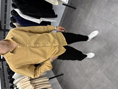 Oversize Flamlı Keten Gömlek Krem