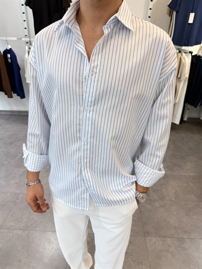 Oversize Jakar Gömlek Mavi