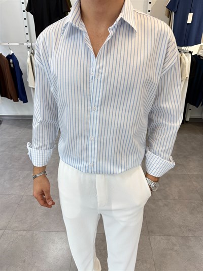 Oversize Jakar Gömlek Mavi