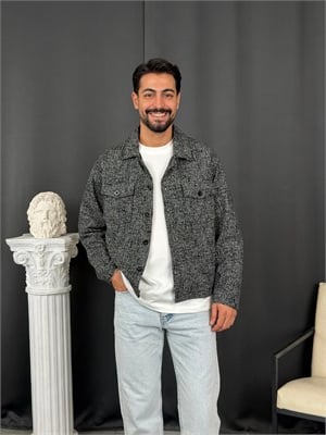 Oversize Kalıp Jakar Kumaş Astarlı Ceket Antrasit