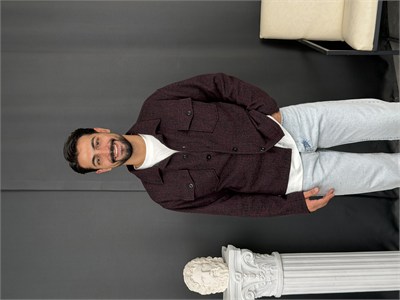 Oversize Kalıp Jakar Kumaş Astarlı Ceket Bordo