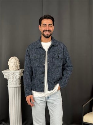 Oversize Kalıp Jakar Kumaş Astarlı Ceket Lacivert
