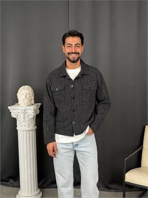 Oversize Kalıp Jakar Kumaş Astarlı Ceket Siyah