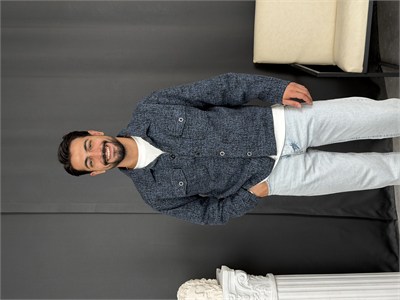 Oversize Kalıp Jakar Kumaş Astarlı Ceket Lacivert