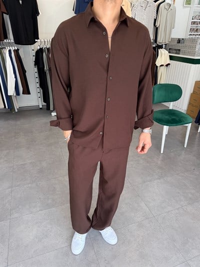 Oversize Keten Takım Acı Kahve