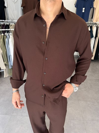 Oversize Keten Takım Acı Kahve
