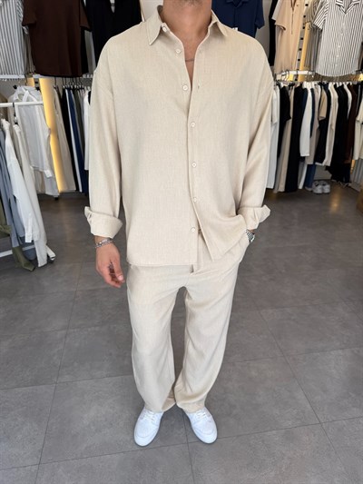 Oversize Keten Takım Bej