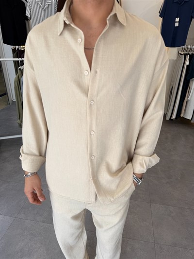 Oversize Keten Takım Bej
