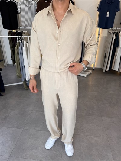 Oversize Keten Takım Bej