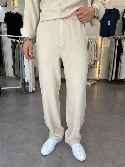 Oversize Keten Takım Bej