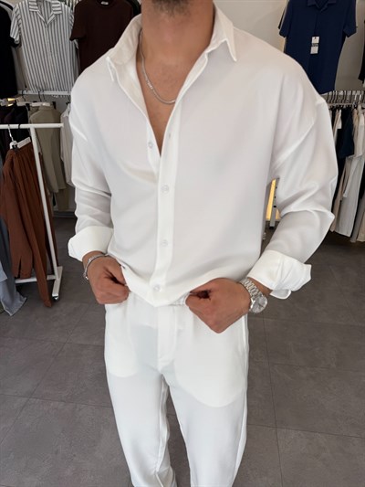 Oversize Keten Takım Beyaz