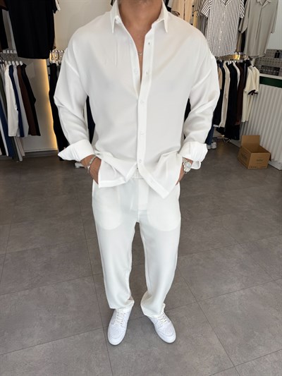 Oversize Keten Takım Beyaz