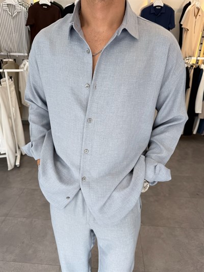 Oversize Keten Takım Gri