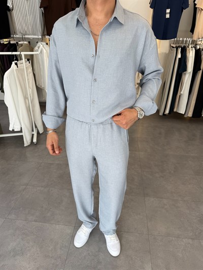 Oversize Keten Takım Gri