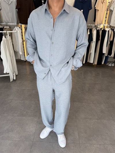 Oversize Keten Takım Gri