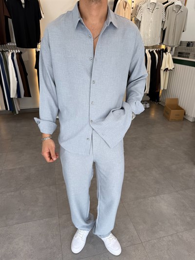 Oversize Keten Takım Gri