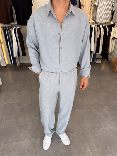 Oversize Keten Takım Gri