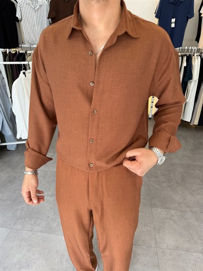 Oversize Keten Takım Kahve