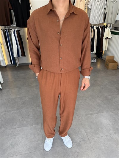 Oversize Keten Takım Kahve