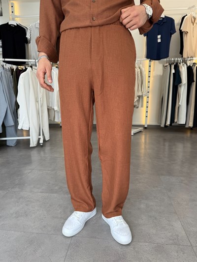 Oversize Keten Takım Kahve