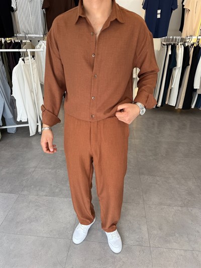 Oversize Keten Takım Kahve