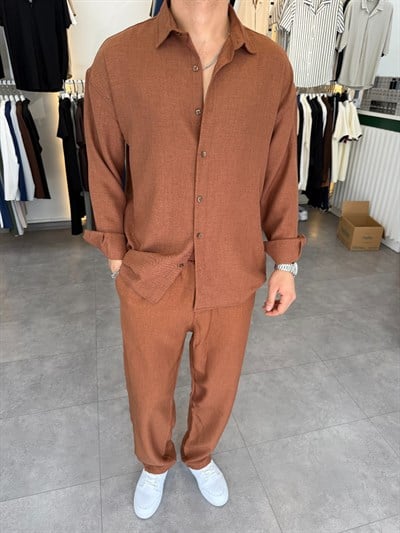 Oversize Keten Takım Kahve