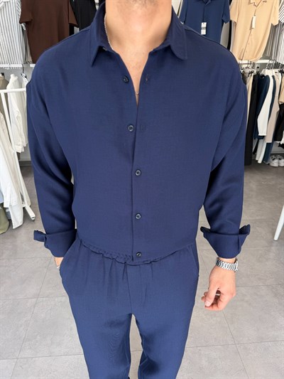 Oversize Keten Takım Lacivert