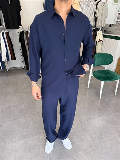 Oversize Keten Takım Lacivert