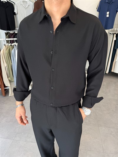 Oversize Keten Takım Siyah