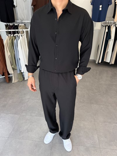 Oversize Keten Takım Siyah