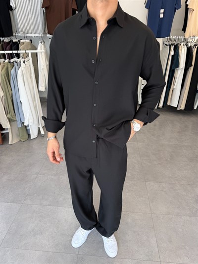 Oversize Keten Takım Siyah