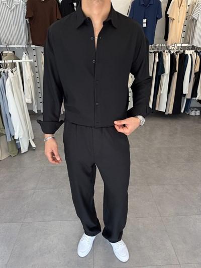 Oversize Keten Takım Siyah